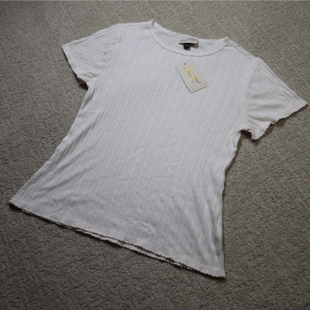 Universal Thread Women Cream Ribbed Scallop Trim Short Sleeve Top XL PID-448W2X